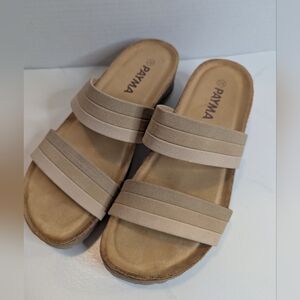 Payma Neutral Beige Wedge Slide Sandals, EU Size 39, US Size 8